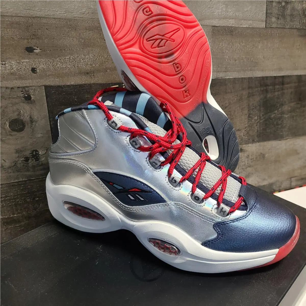 Reebok Harden x Question Crossover Mid Allen Iverson FZ1366 Silver Blue Sz 10.5