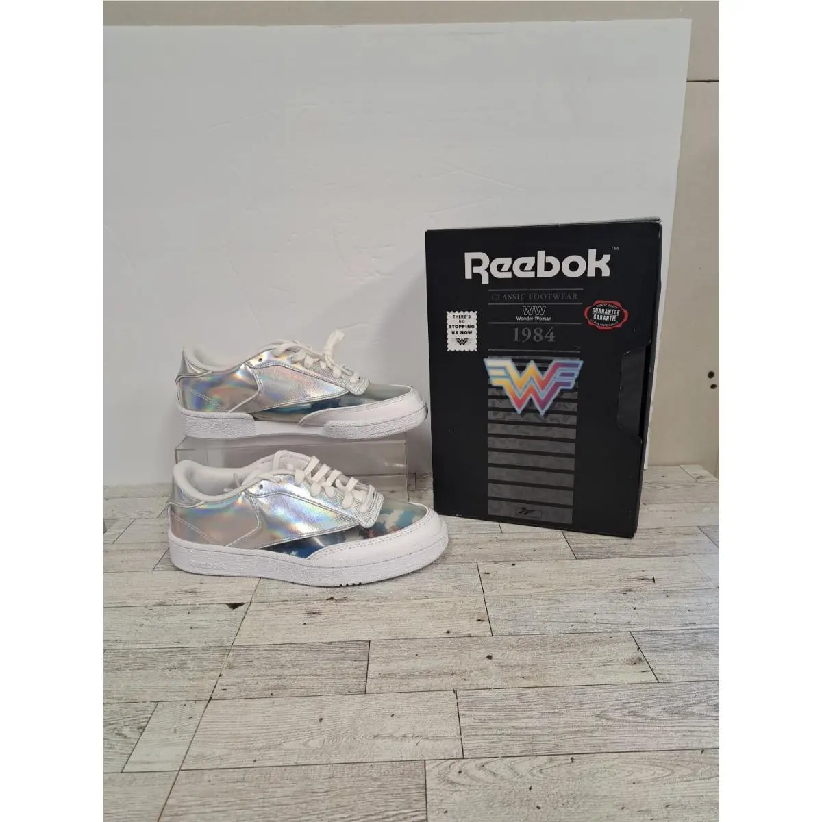 Reebok Club C 85 Shoes Wonder Woman Silver Metallic Invisible Jet FW6180 Sz 6.5