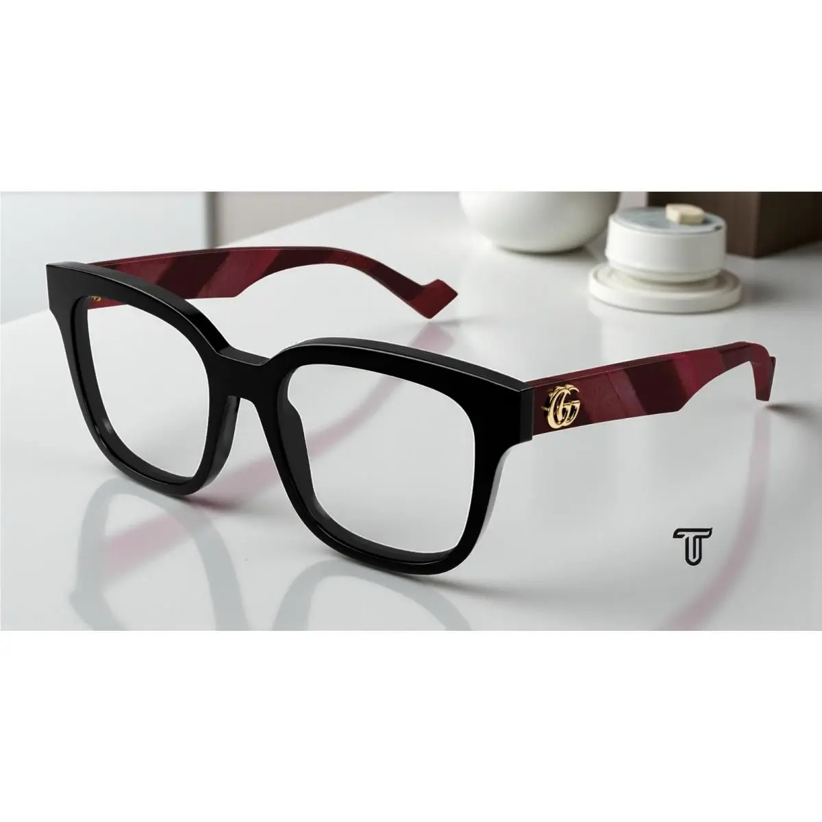 Gucci GG0958O 008 Rectangular Acetate Black Burgundy 52 mm Women`s Eyeglasses