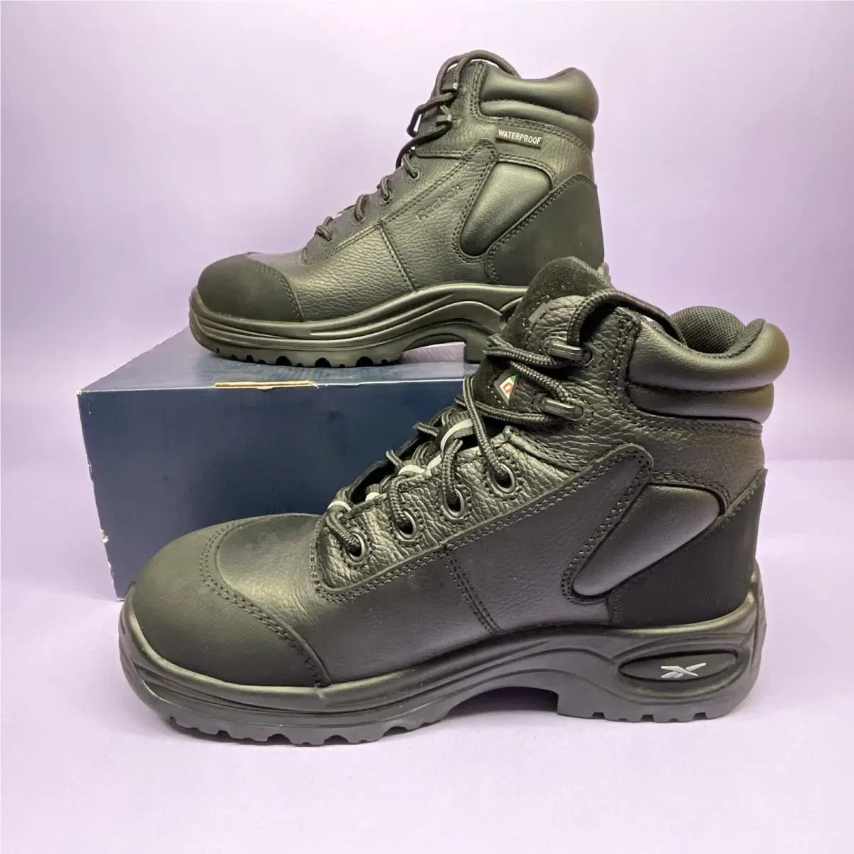 Reebok Womens Black Leather 6in WP Athletic Boots Trainex Comp Toe Size 9.5