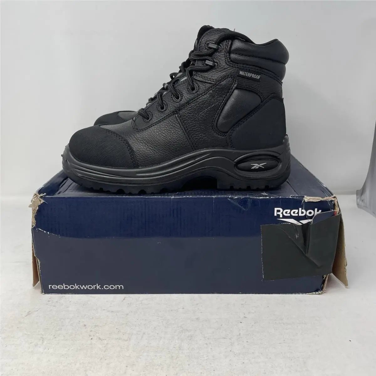 Reebok Trainex Black Leather 6in WP Sport Boots Comp Toe Women`s Size 9W