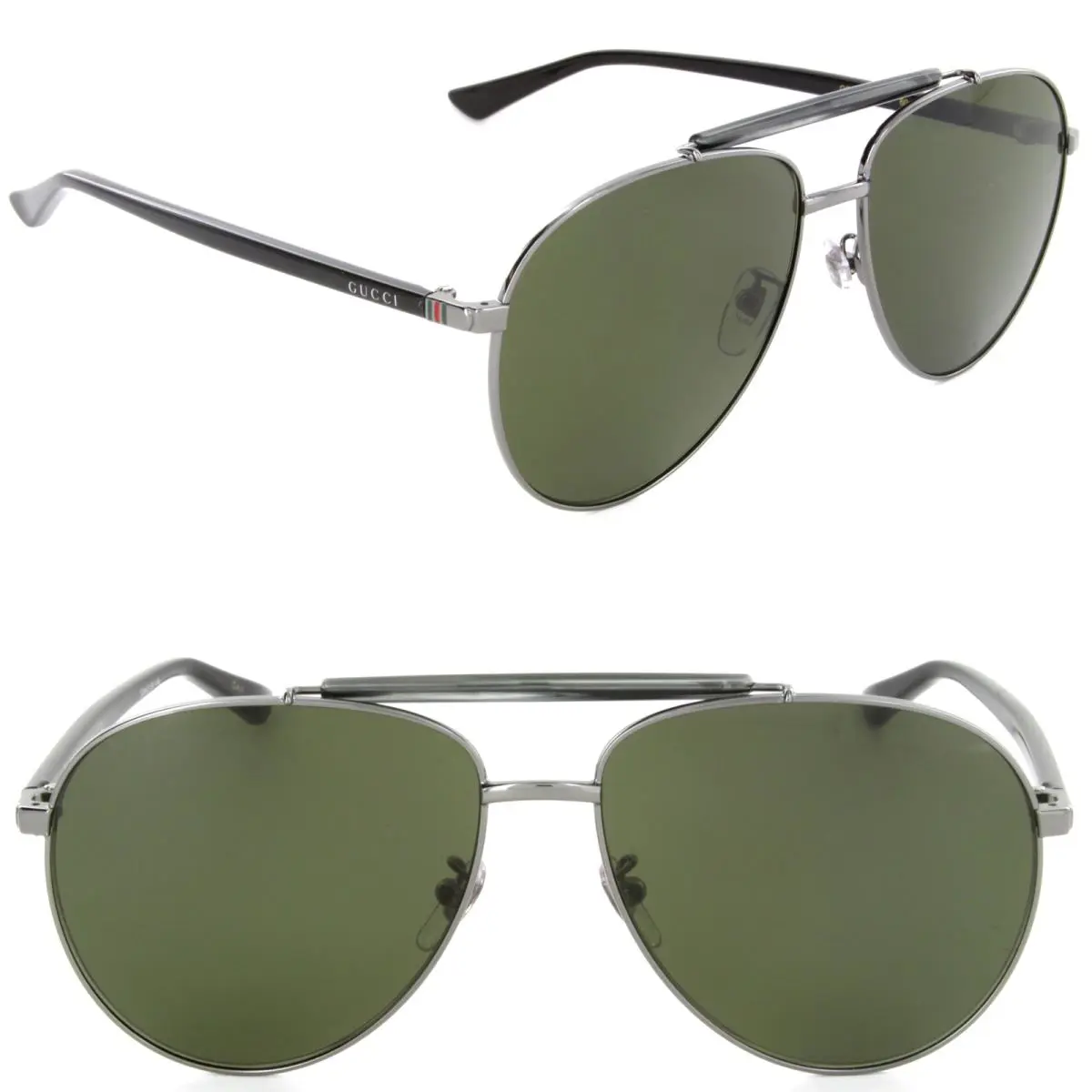 Gucci GG0014S-003 Aviator Sunglasses Ruthenium / Green Lens 60-15-140 - Frame: Ruthenium, Lens: Green
