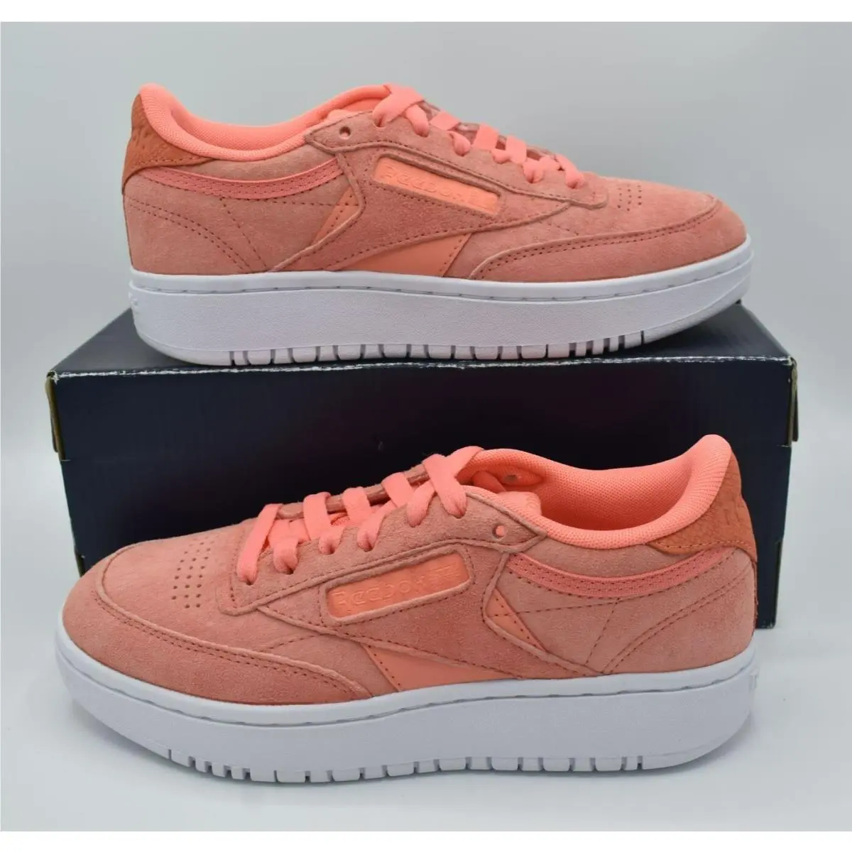 Reebok Womens Size 7 Club C 85 Double Coral White Tennis Style Fashion Sneakers
