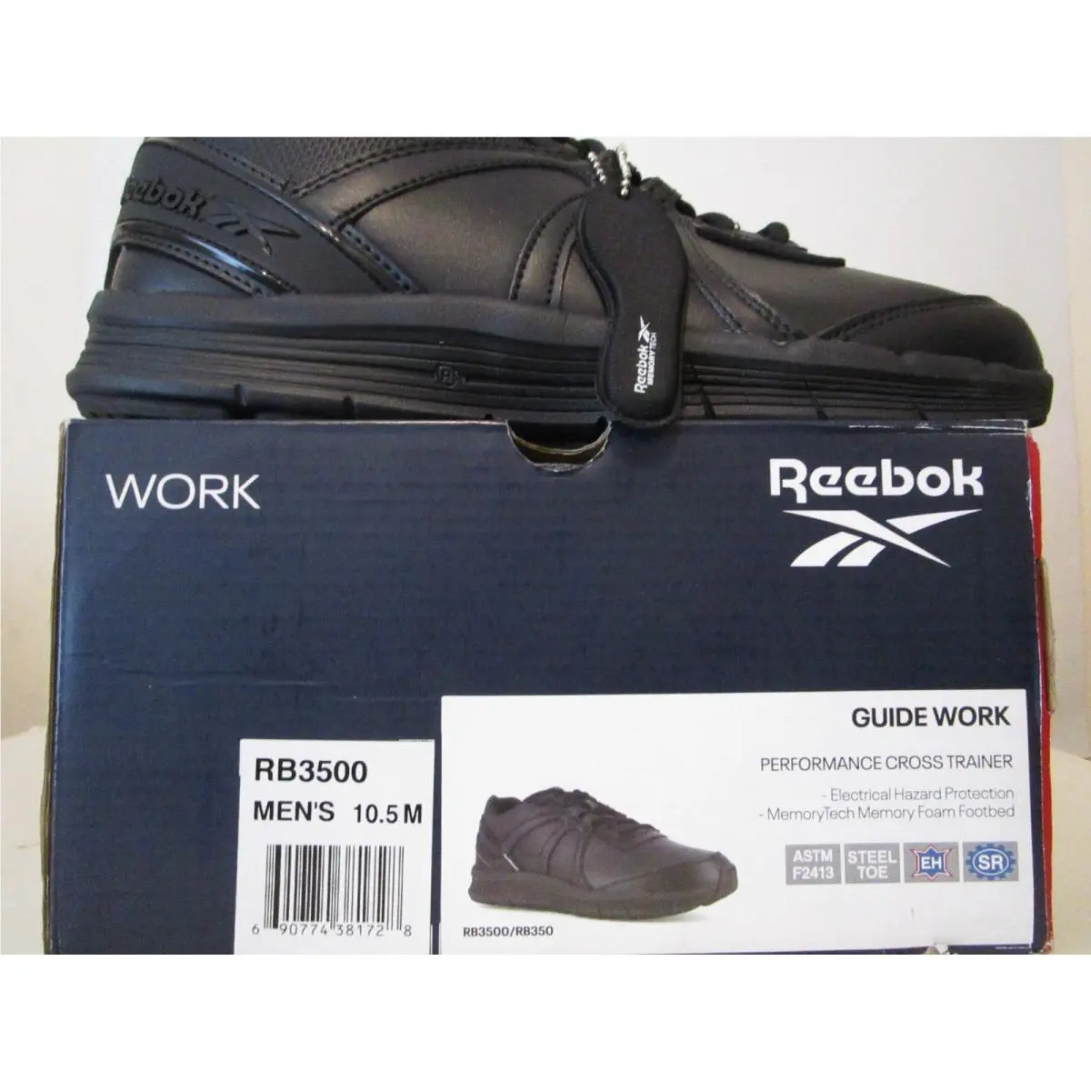 Reebok Guide Work Leather X-trainer Slip Resistant Soft Toe Shoes Black Sz 10.5