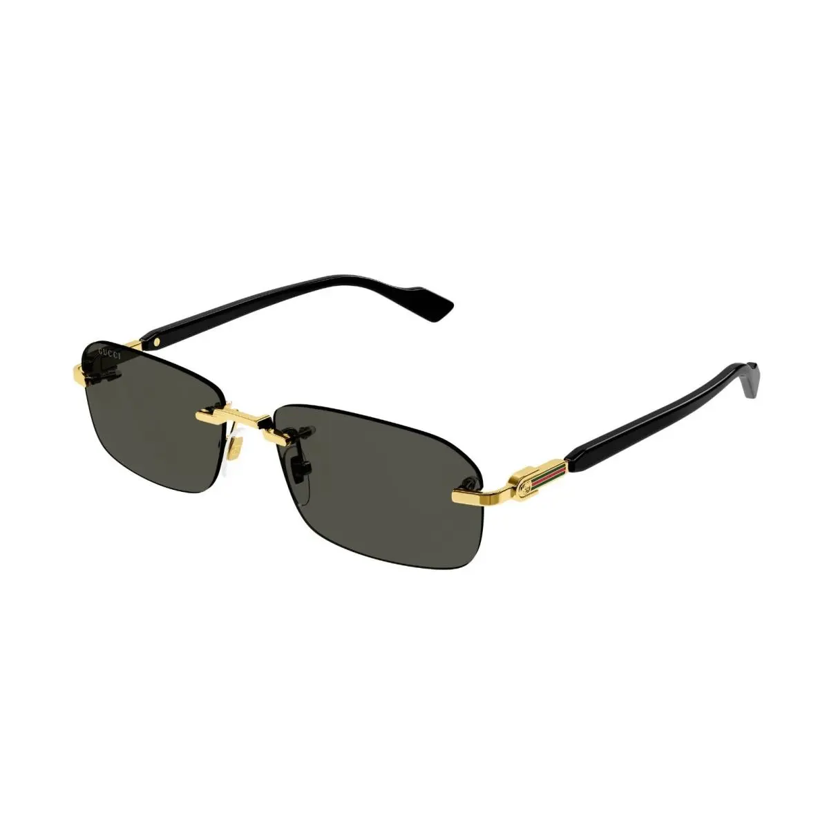 GG1221S 001 Gold-black/grey Rectangular Narrow Rimless Men`s Sunglasses by Gucci