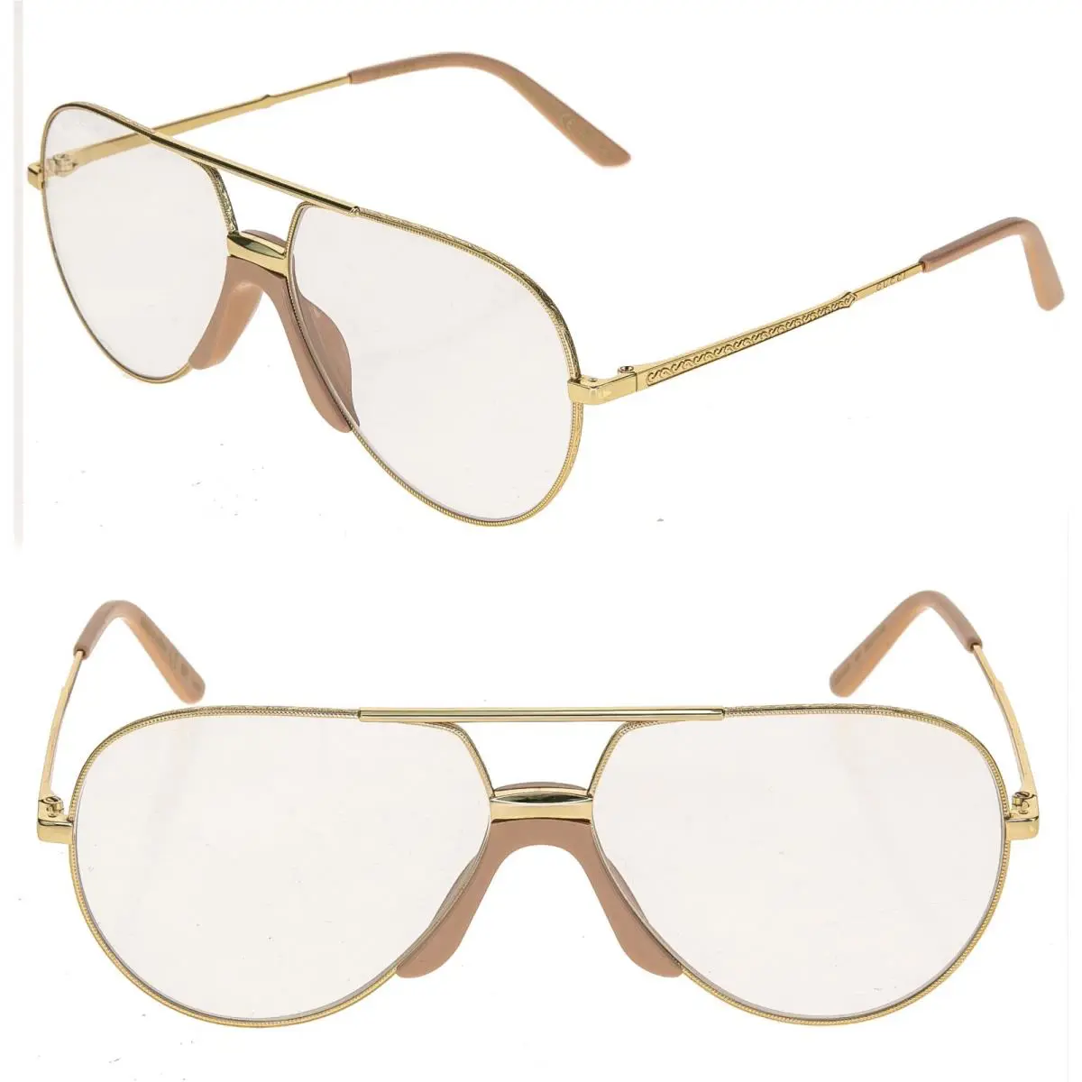 Gucci 0432 Gold Clear Crystal Aviator Metal Retro Sunglasses GG0432S Unisex