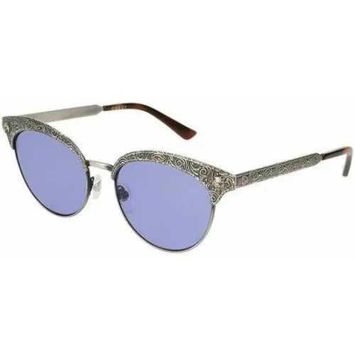 Gucci Women`s Cat Eye Sunglasses GG0220S-30001796-005 Desinger Frame - Frame: Silver, Lens: Violet