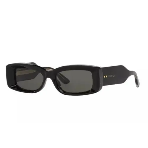 Gucci Women`s Faceted Rectangular Sunglasses GG1528S - Black / Grey -new w/ Case - Frame: Black, Lens: Gray