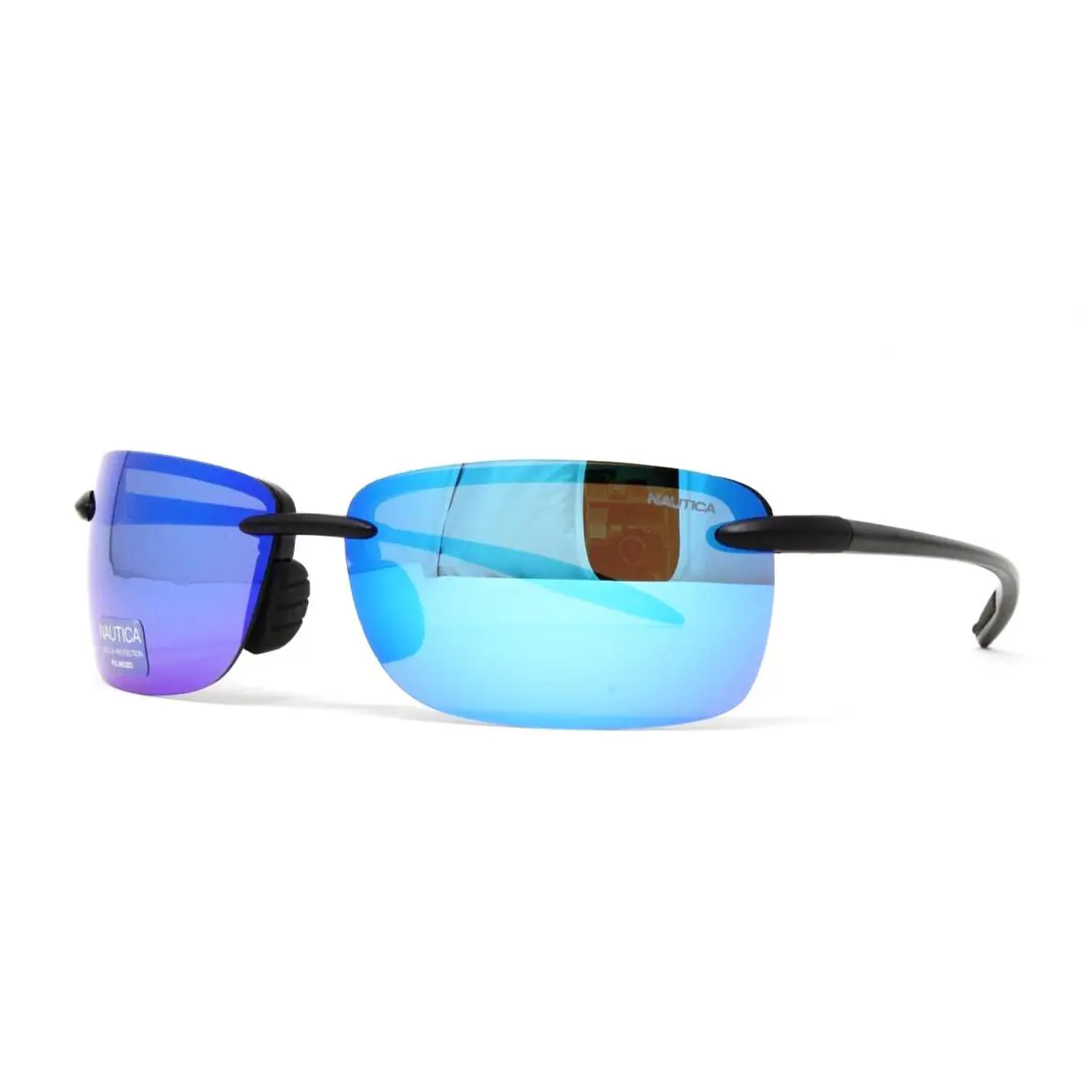 Nautica Sunglasses Men`s Rimless Matte Black 63mm Polarized Lens N3577SP-005