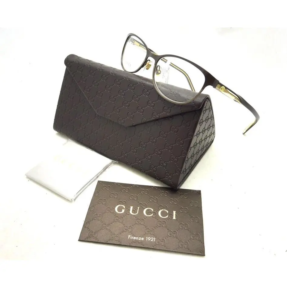 Gucci l Brown Stainless Steel RX Glasses Frame 53-16-14