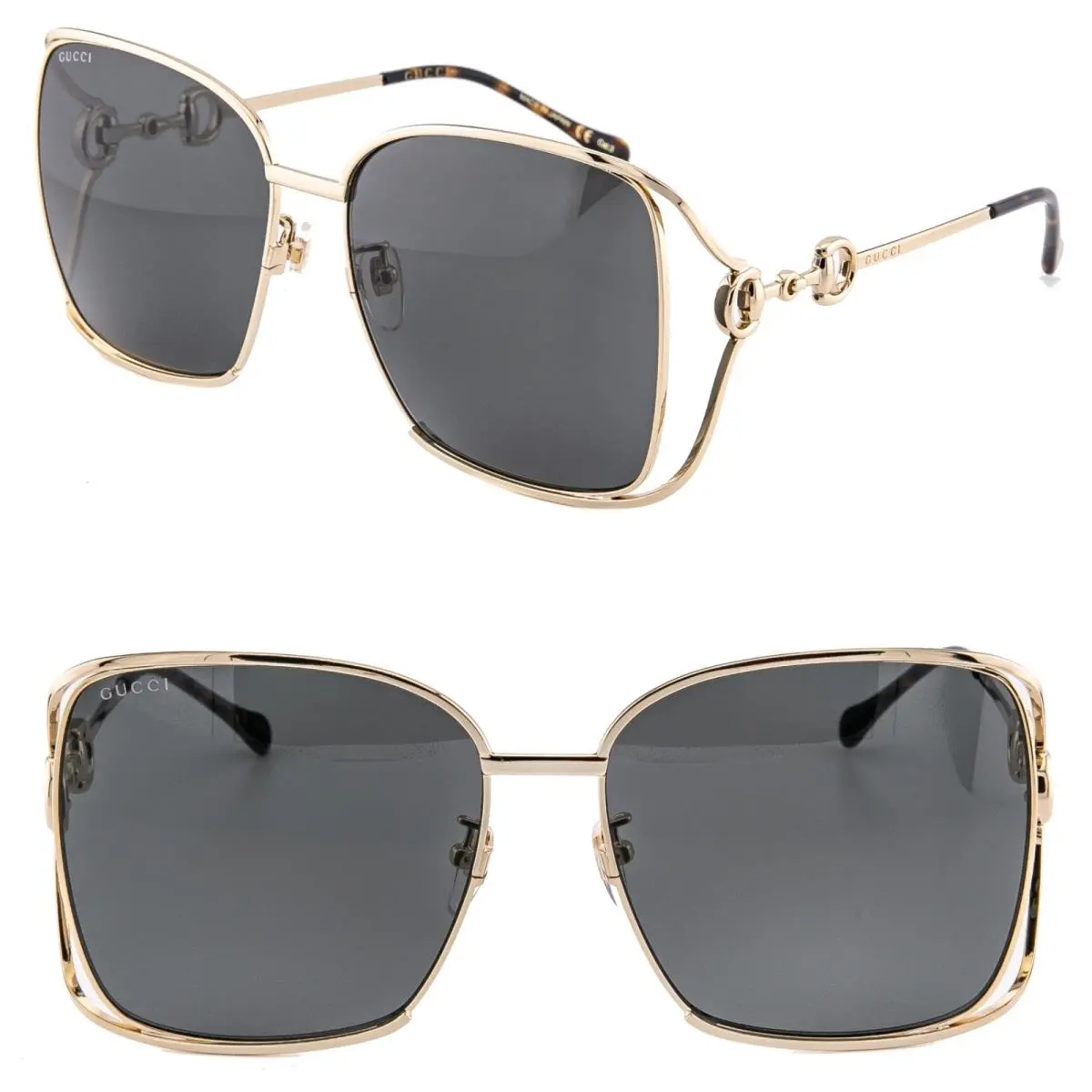GG1020S Horsebit 1020 Gold Black 002 Fashion Oversized Metal Sunglasses by Gucci