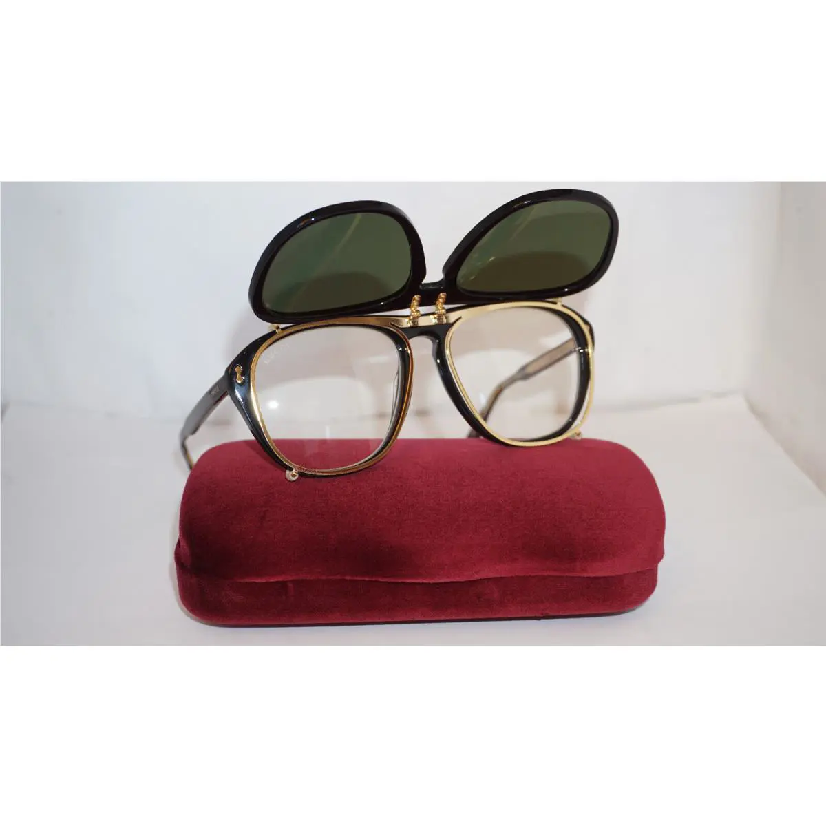 Gucci Sunglasses Fold Aviator Black Black Green GG0128S 005 56 17 145
