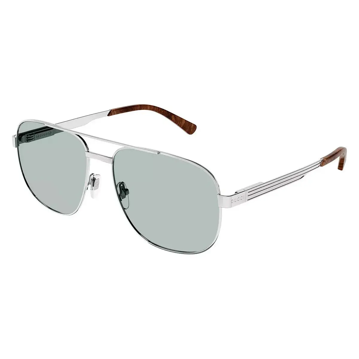 Gucci GG1223S 004 Pilot Navigator Metal Silver Green 60 mm Men`s Sunglasses - Frame: Silver, Lens: Green