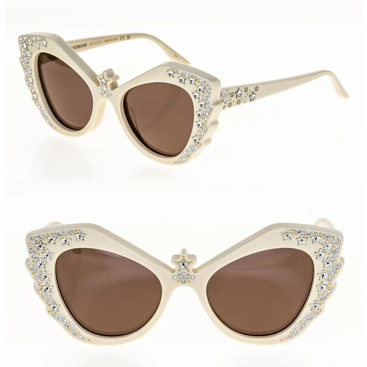 Gucci Aria Hollywood Forever 1095 Ivory Brown Crystal Star Sunglasses GG1095S