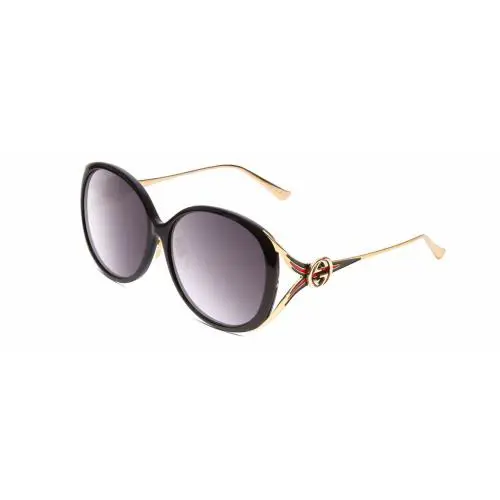 Gucci GG0226SK Womens Oval Designer Sunglasses in Black/gold/gray Gradient 60mm - Frame: Black, Lens: Gray