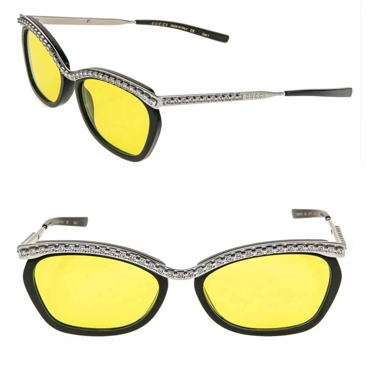 Gucci Hollywood Forever 0617 Black Yellow Crystal Sunglass GG0617S 003