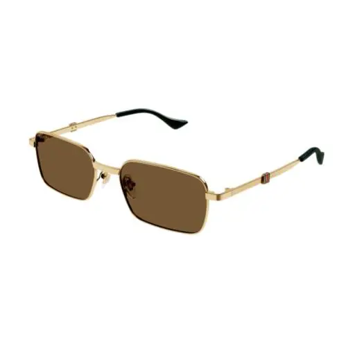 Gucci GG1495S 002 Gold/brown Rectangular Metal Men`s Sunglasses - Frame: Gold, Lens: Brown