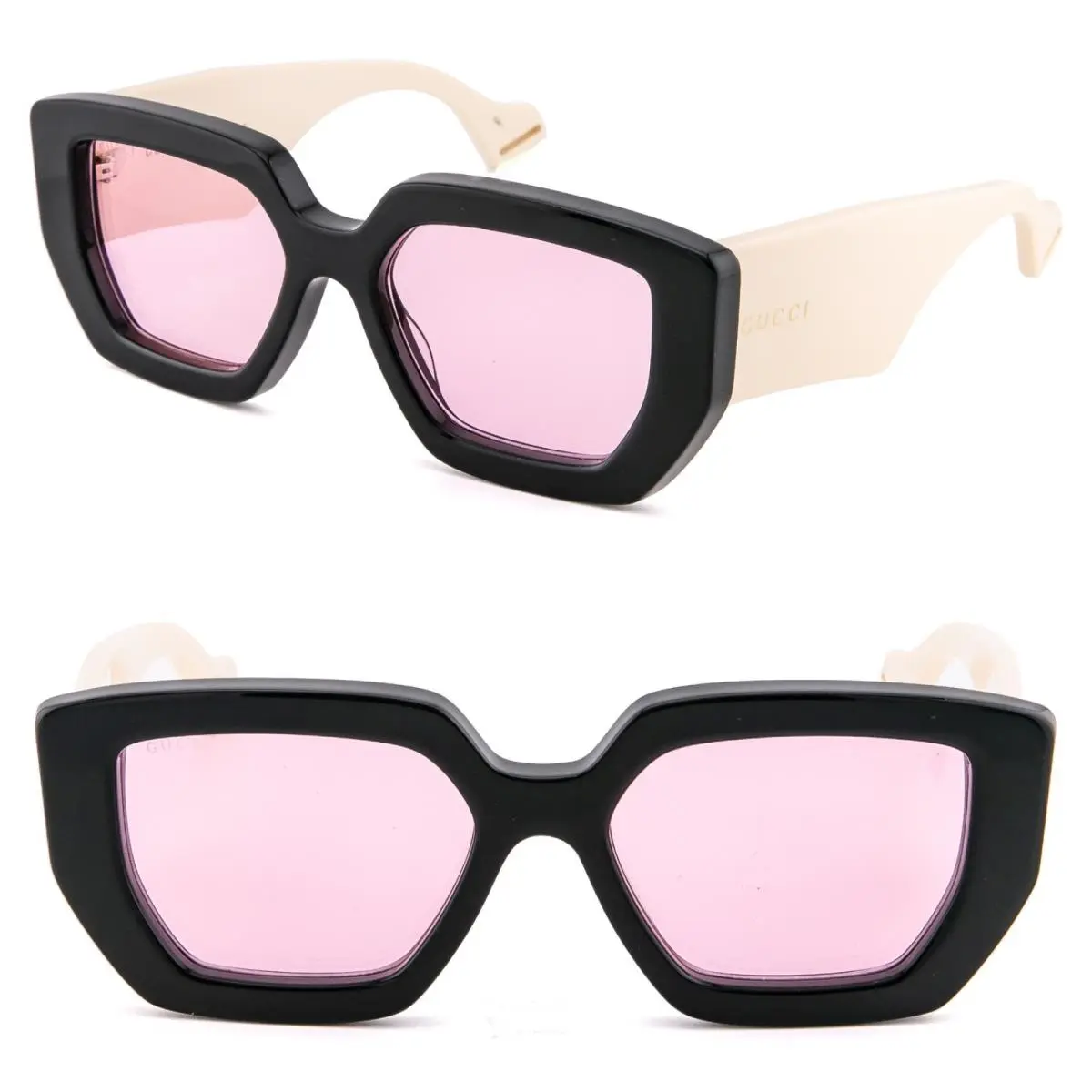 0630 GG0630S Ivory Black Pink Logo Oversized Bold Unisex 003 Sunglasses by Gucci