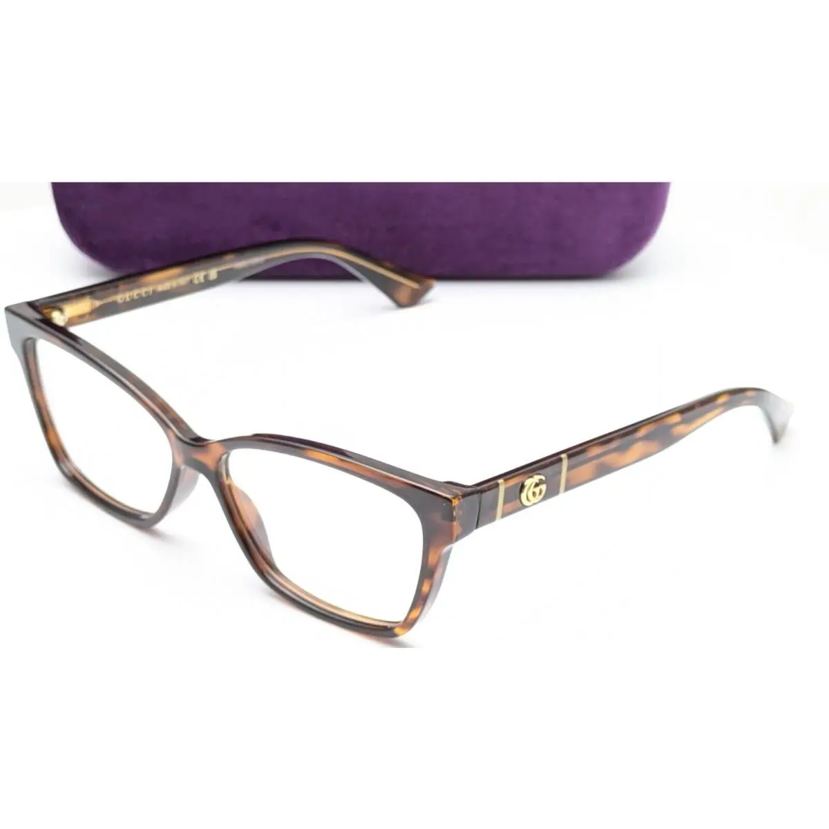 Gucci GG0634O 002 Cat Eye Brown Havana Transparent Eyeglasses 55mm