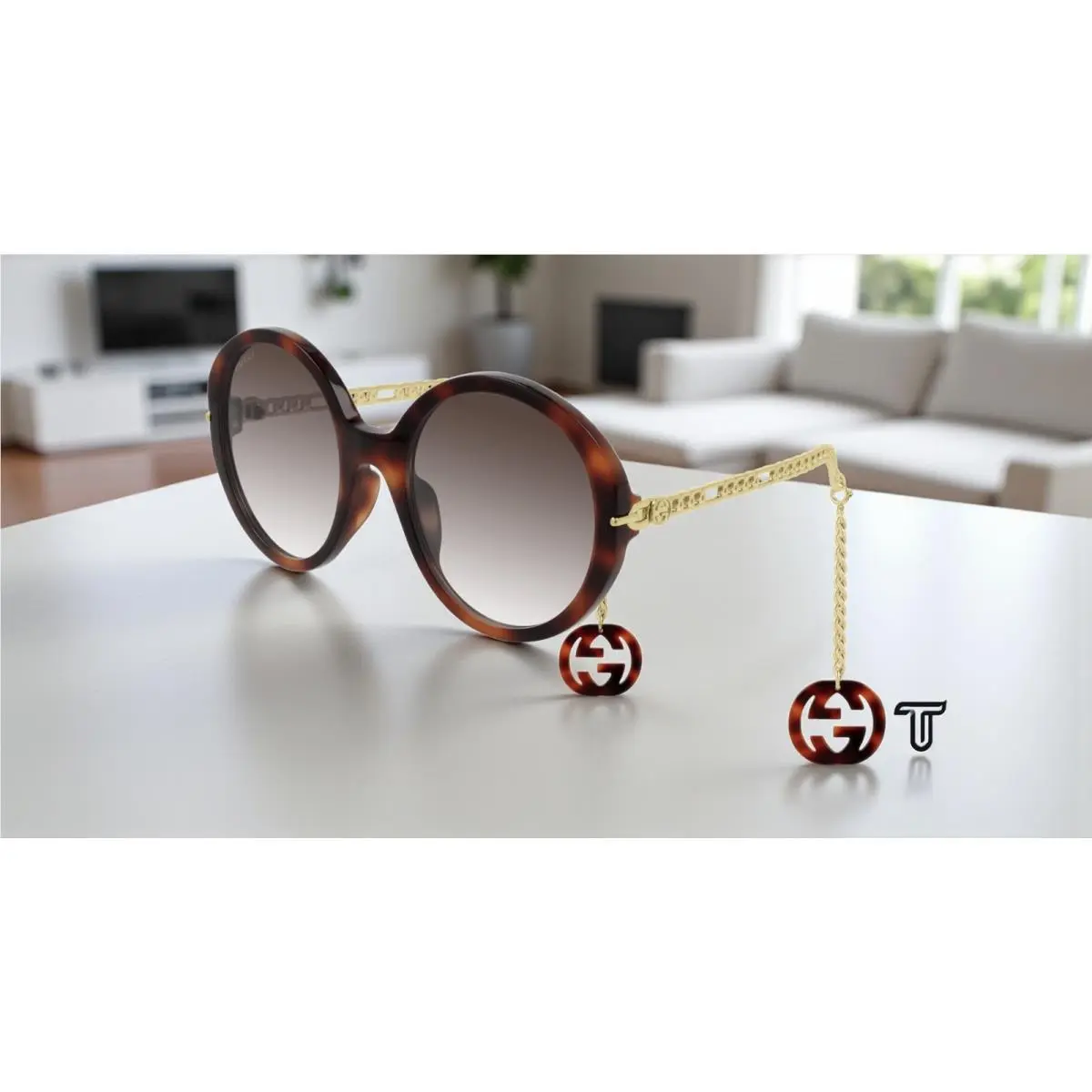 Gucci GG0726S 002 Round Oval Havana Havana Brown 56 mm Women`s Sunglasses
