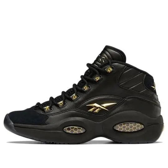 Mens Reebok Question Mid Basketball Shoes Sneakers Size 7 Black Gold H01308 - Black