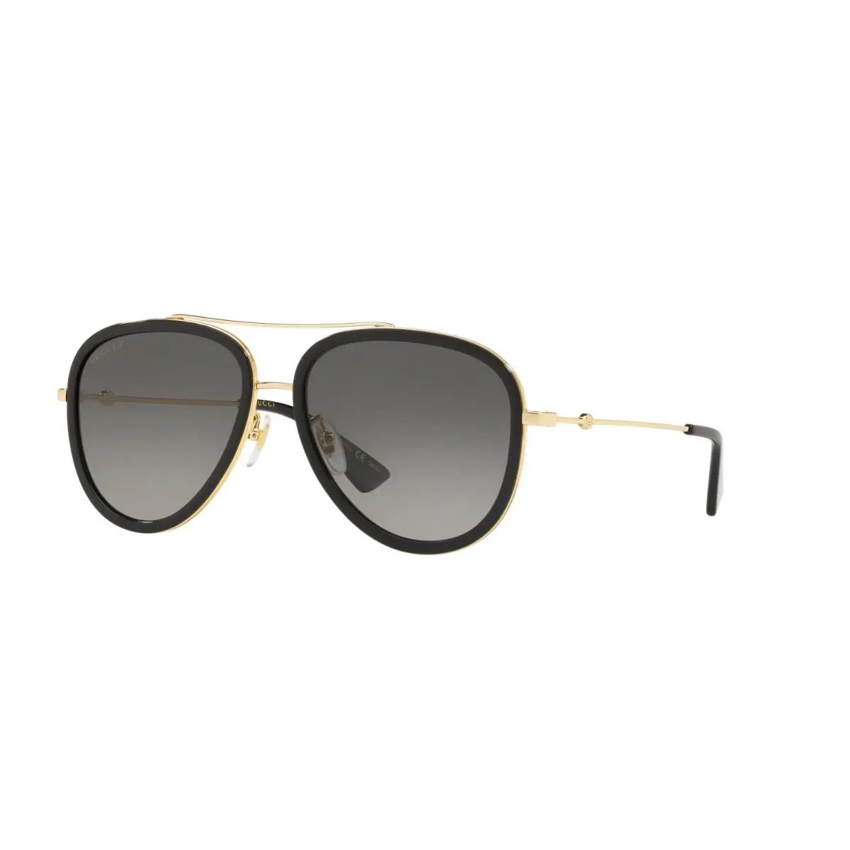 Gucci GG0062S 011 Pilot Sunglasses Black Gold Frame Grey Gradient Lens 57mm