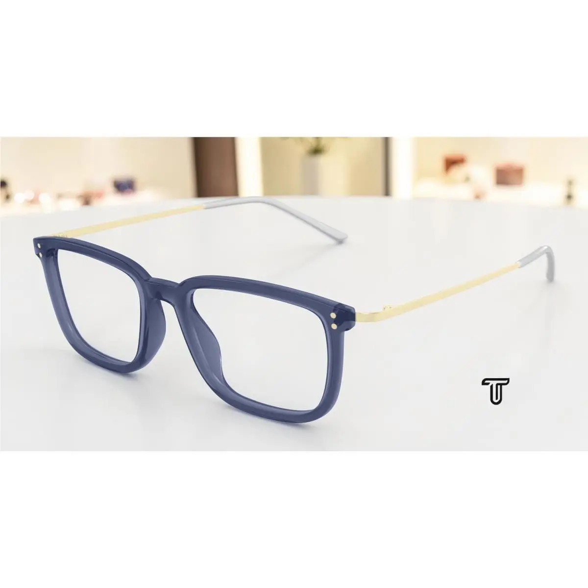 GG1709O 007 Rectangular Squared Blue Gold Demo Lens 53 mm Men`s Eyeglasses by Gucci