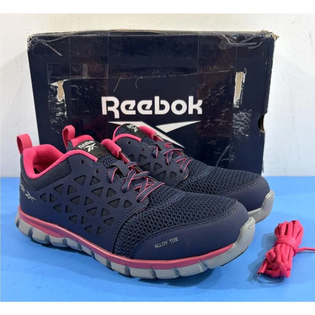7.5 M Reebok Womens Sublite Cushion Alloy Toe Work Shoes RB046 Navy / Pink