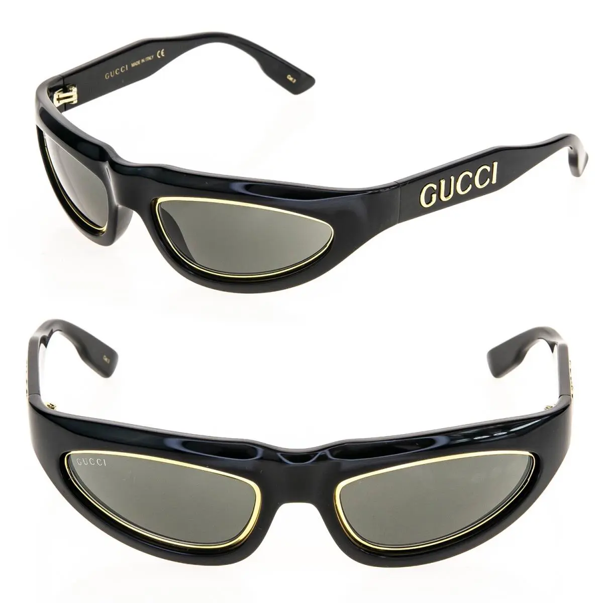Gucci Aria 1062 Black Gold 003 Narrow Mask Sunglasses GG1062S Unisex