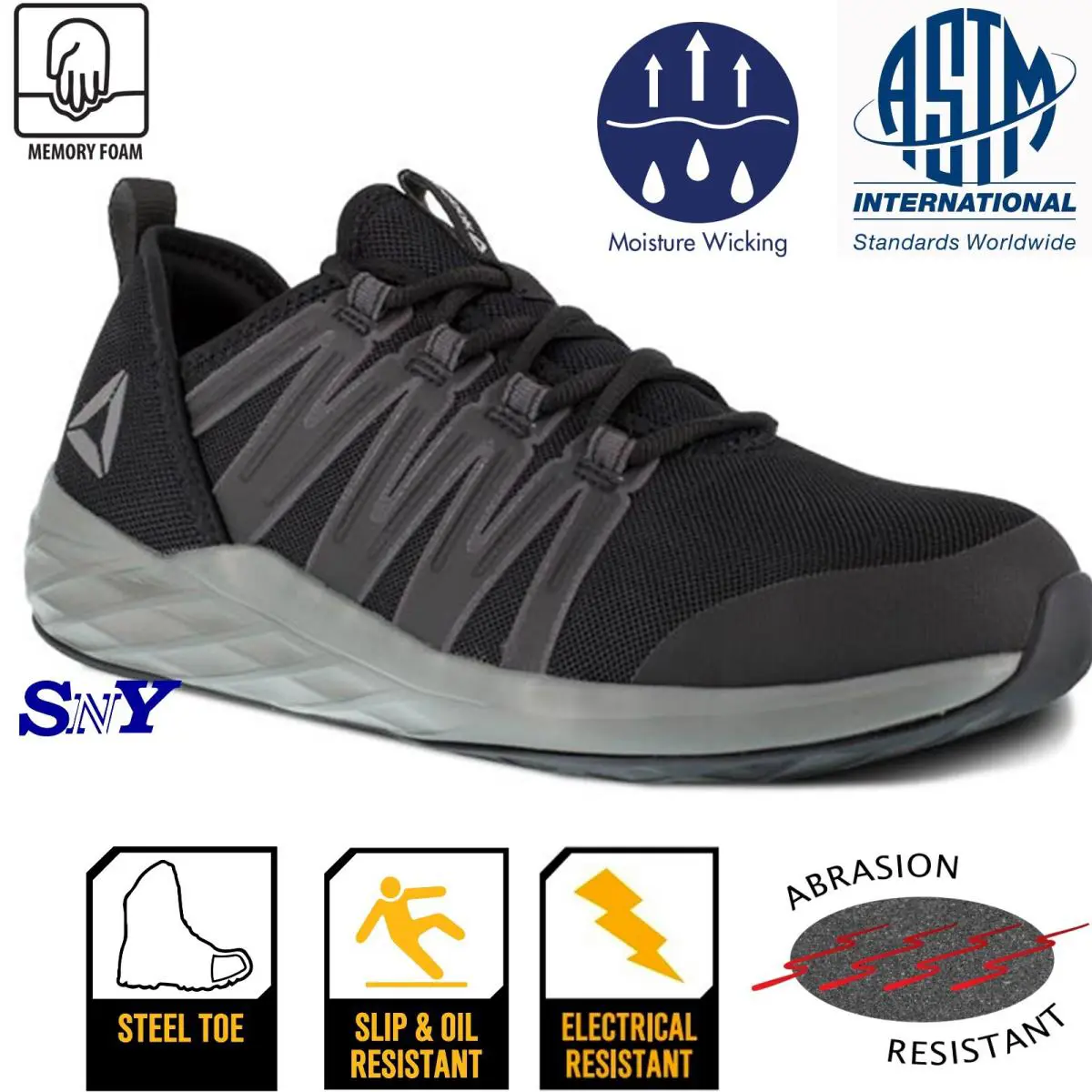 Reebok Astroride Steel Toe Astm Eh/sr Moisture Wicking Men`s Shoes Size 11.5 4E - Black