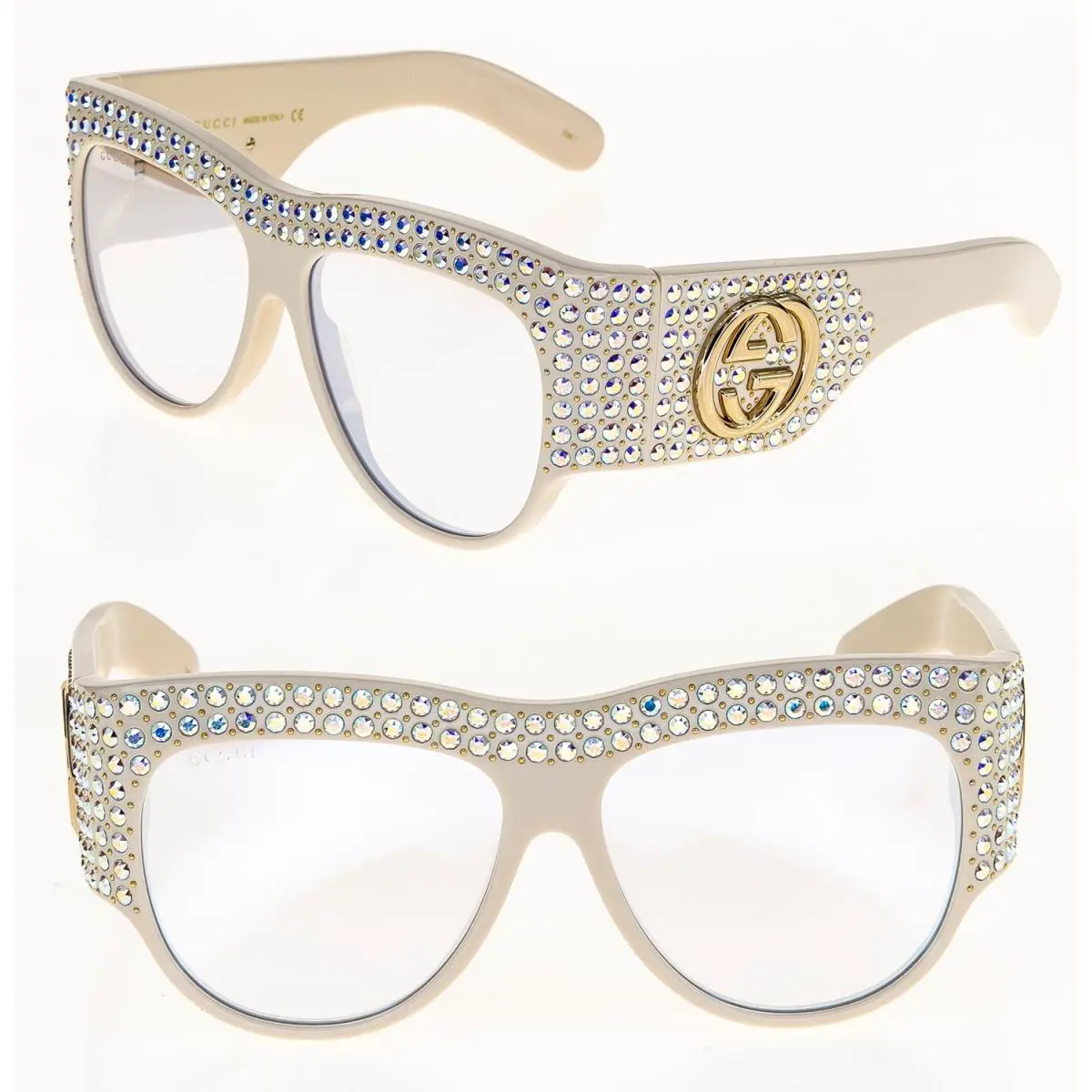 Gucci Hollywood Forever 0144 Ivory Silver Crystal Sunglasses GG0144S