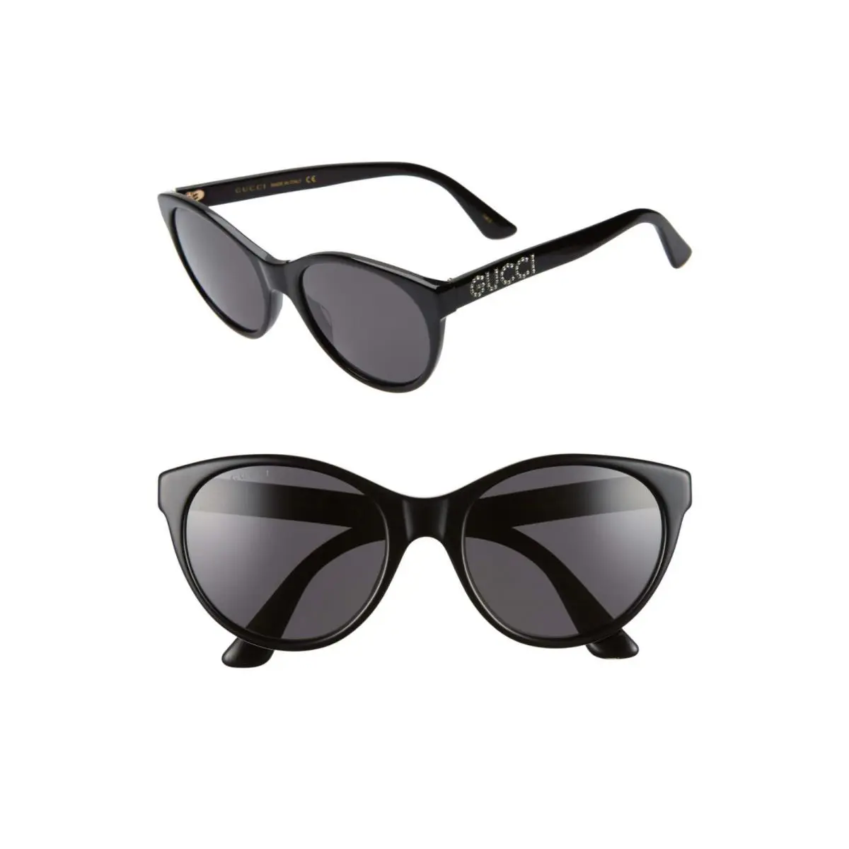 Gucci GG0419S Round Cat Eye Black w/ Crystal Frame Sunglasses 54 20 140