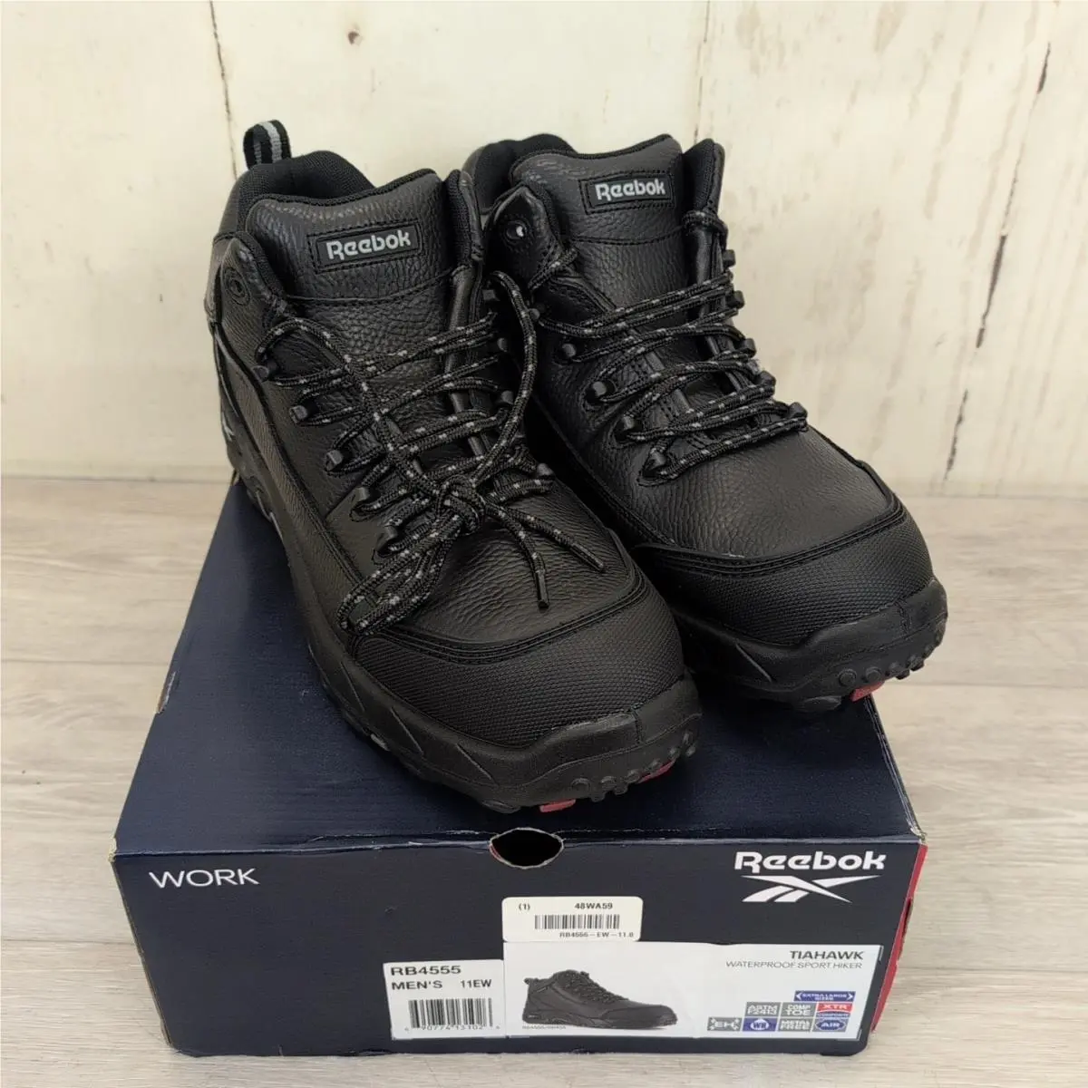 Reebok Tiahawk Men`s Waterproof Sport Work Black Boots RB4555 Size 11 EW