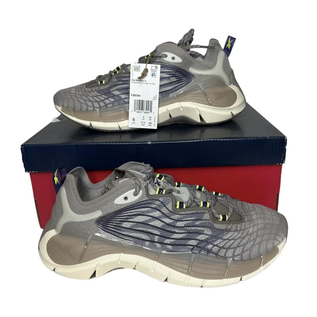 FX9344 Reebok Zig Kinetica II Boulder Grey Running Shoes M6 / W7.5 - Gray