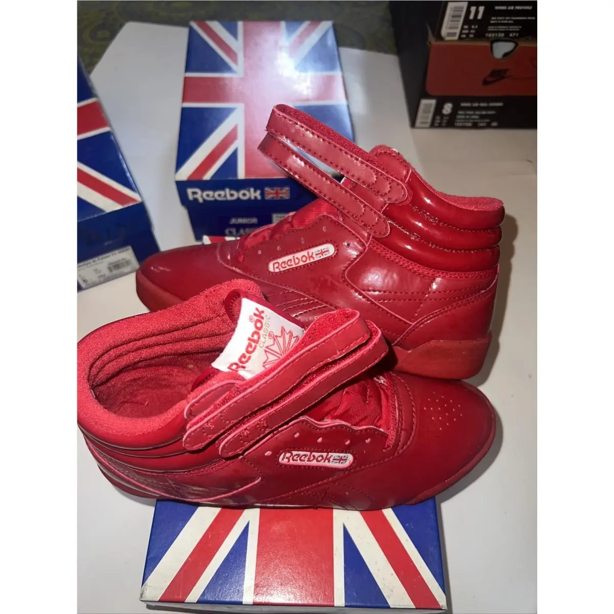 Vintage Reebok Classics Girl`s Youth Freestyle Hi Patent 72 Flame Red Sz 5.5 ‘95
