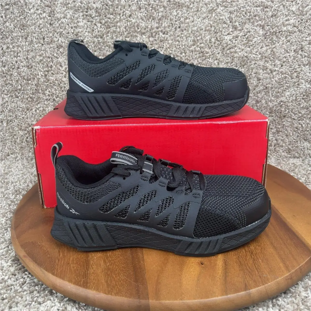 Reebok Fusion Flexweave Black Women`s Size 6.5 Wide Work Composite Shoes