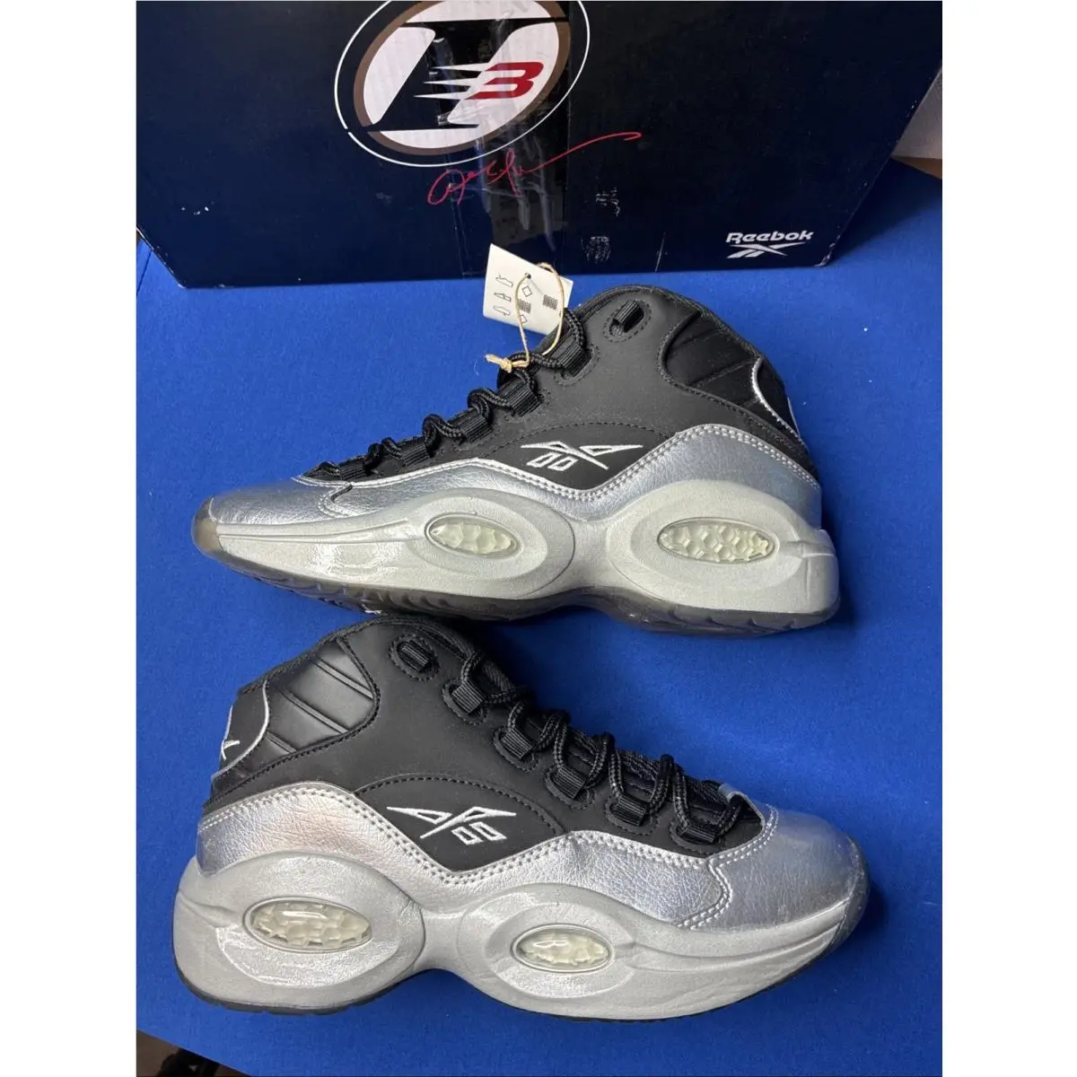 Reebok Question Mid Motorsports Silver Black GX7925 Men`s Size 6