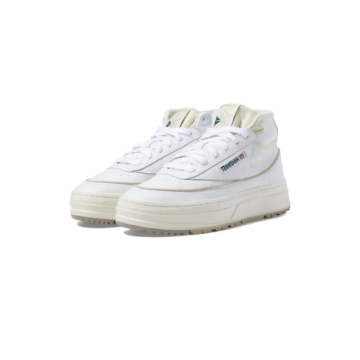 Woman`s Sneakers Athletic Shoes Reebok Lifestyle Club C Geo Mid - White/Chalk/Dark Green