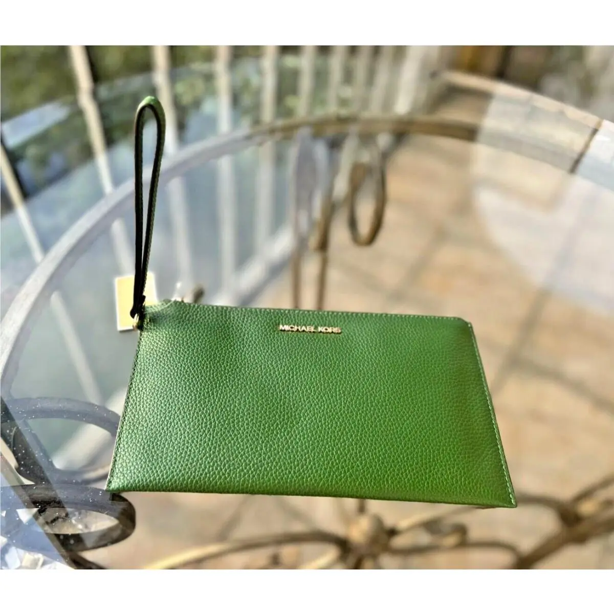 Ladies Large Fashion Leather or Pvc Top Zip Clutch Wristlet Wallet FERN GREEN by Michael Kors