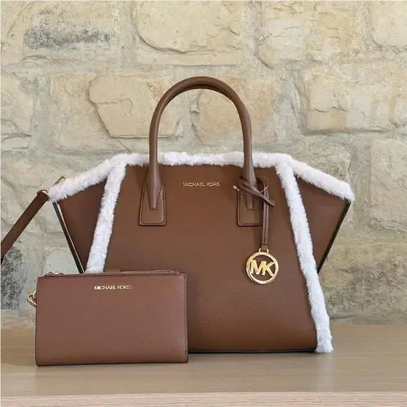 Avril Fur LG TZ Satchel Leather Zip Satchel Bag/ Wallet Option Handbag+Wallet by Michael Kors