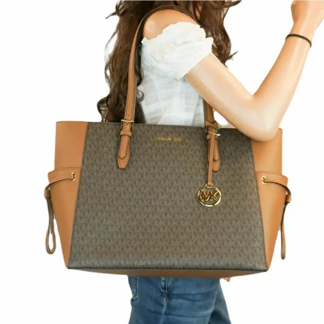 Gilly Large Drawstring Travel Laptop Tote Shoulder Bag MK Brown by Michael Kors