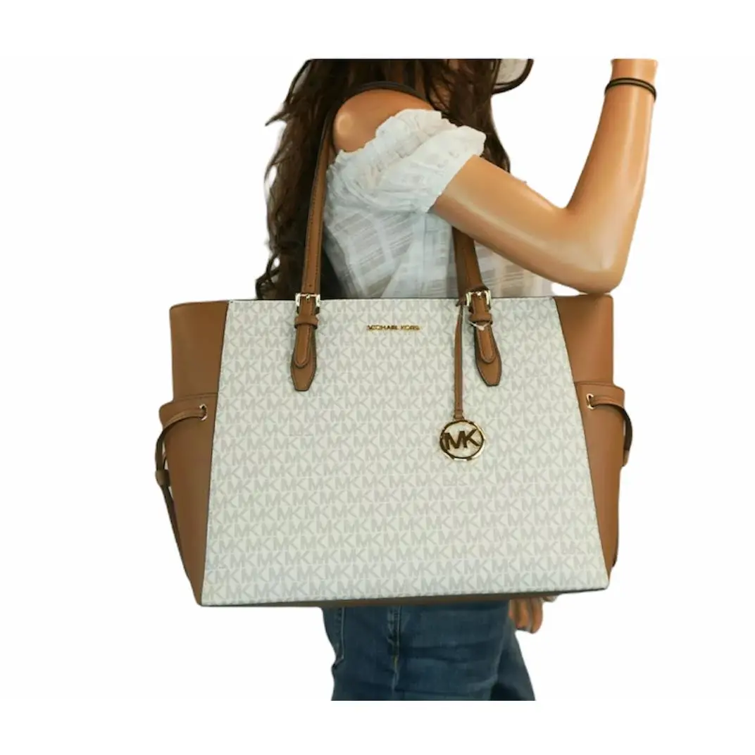 Gilly Large Drawstring Travel Laptop Tote Shoulder Bag MK Vanilla by Michael Kors