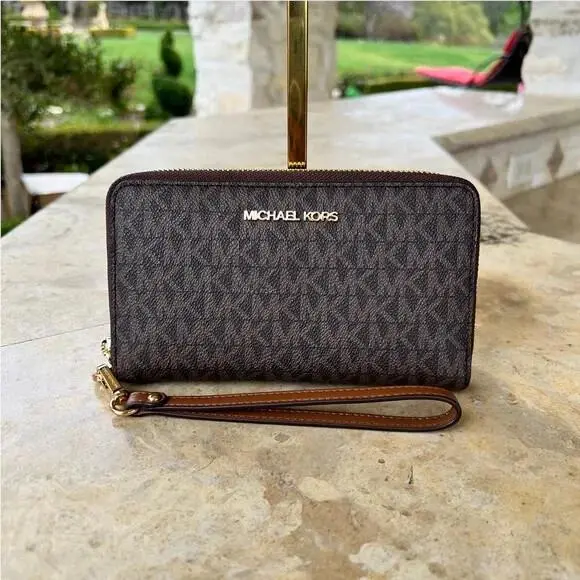 Stripe Tote Jet Travel Signature Tote Handbag/wallet Brown Wallet by Michael Kors