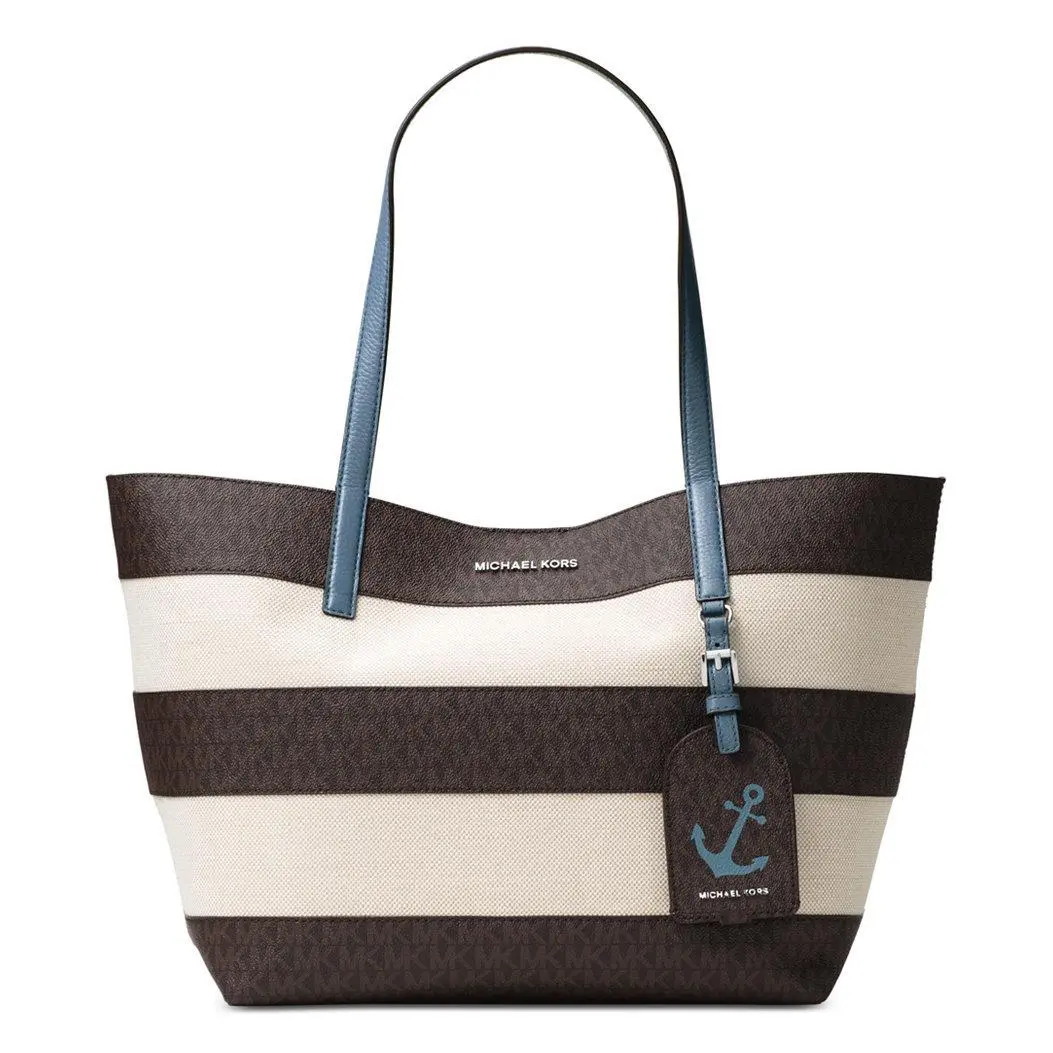 Kors Striped Large East West Tote Brown/Denim by Michael Kors