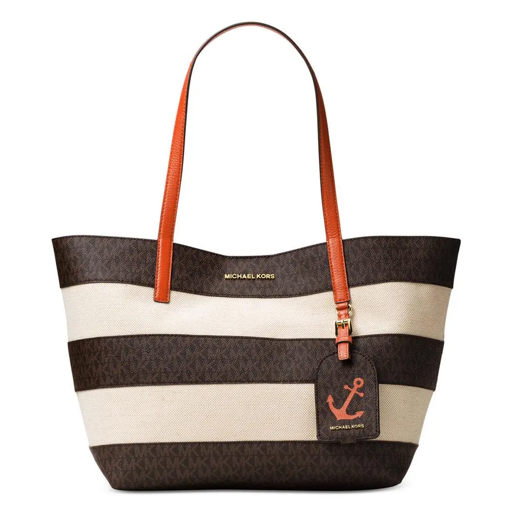Kors Striped Large East West Tote Brown/Orange by Michael Kors