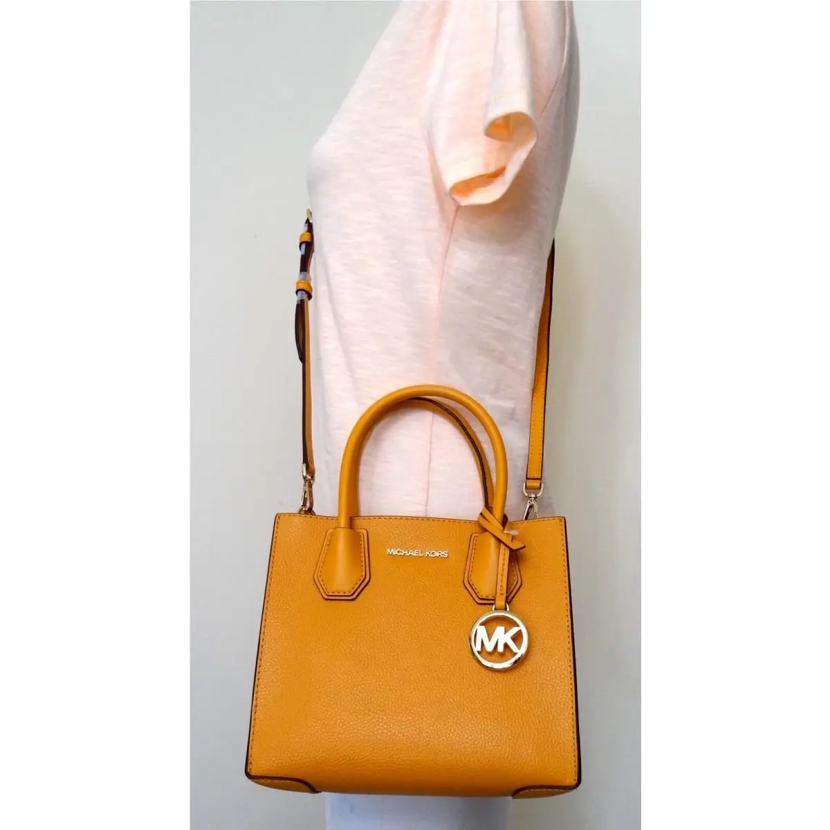 Mercer Medium Mk Signature Pvc Leather Satchel Crossbody Bag Purse Honeycomb-Yellow by Michael Kors