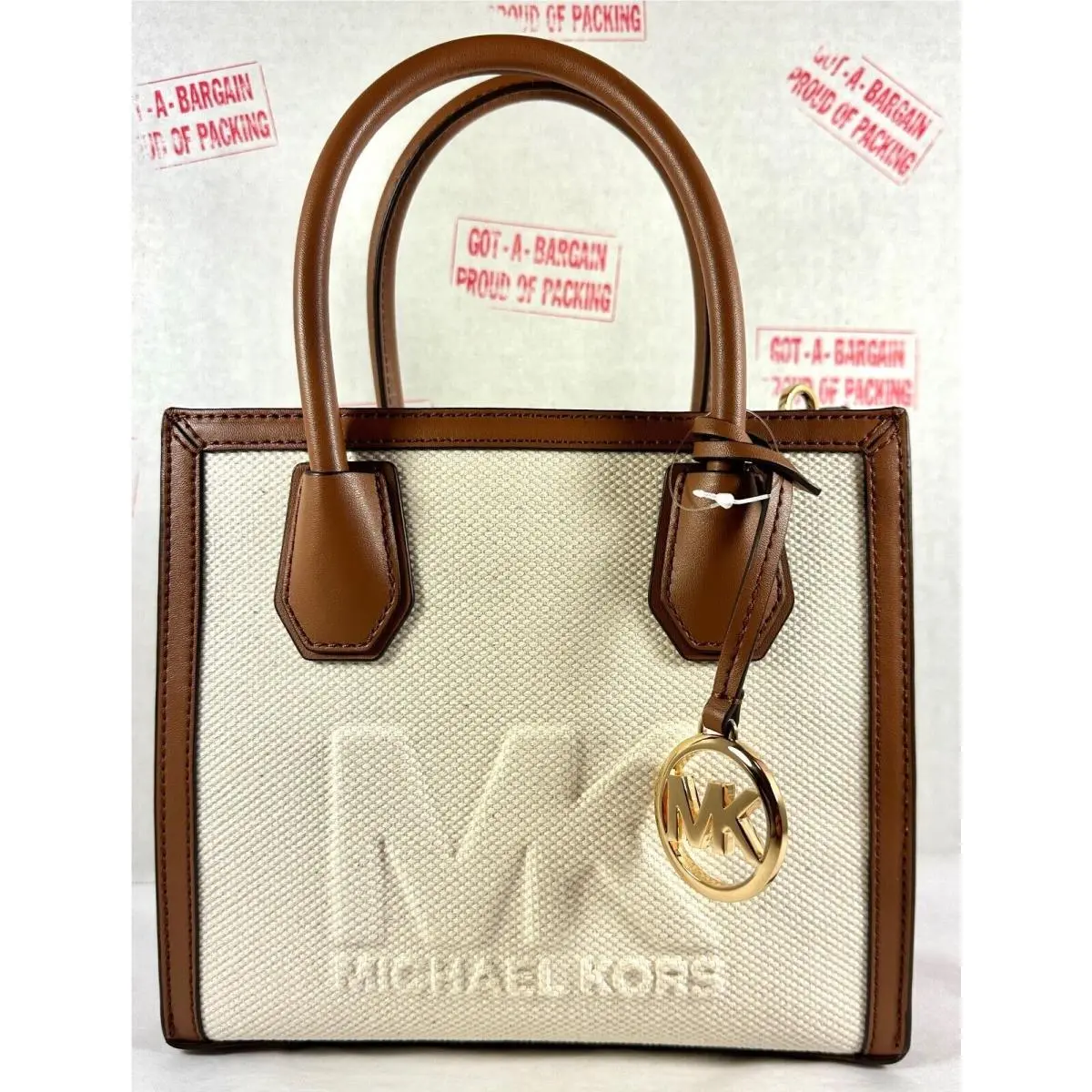 Mercer Medium Mk Signature Pvc Leather Satchel Crossbody Bag Purse Luggage/natural Canvas/gold by Michael Kors