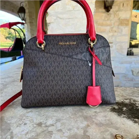 Jet Set M Dome Satchel Shoulder Bag + Trifold Wallet MK Brown Flame Handbag by Michael Kors