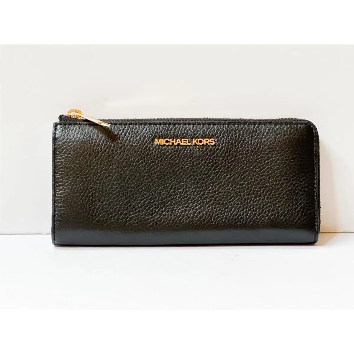 Jet Set Travel Large Three Quarter Zip Wallet Pebbled Leather Black by Michael Kors