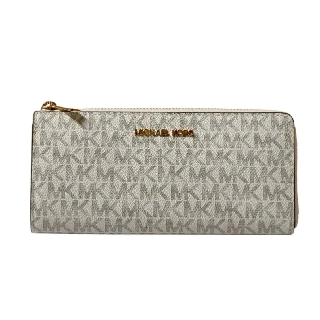 Jet Set Travel Large Three Quarter Zip Wallet MK VANILLA/BROWN by Michael Kors
